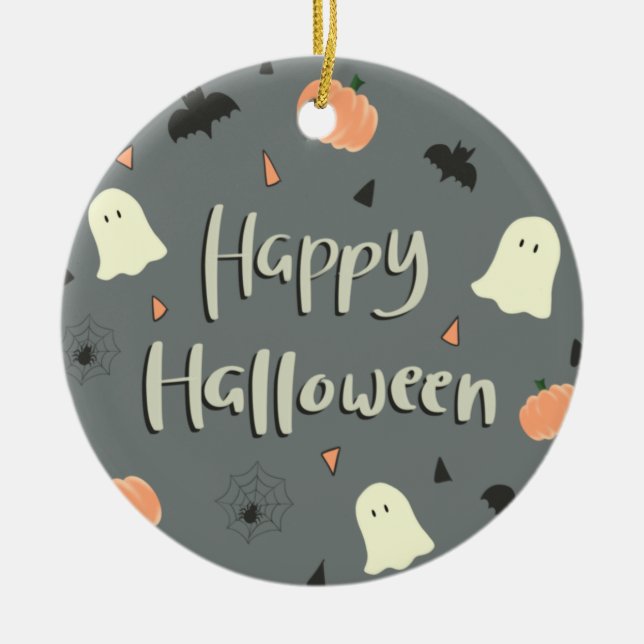 Cute och Spooky Happy halloween Julgransprydnad Keramik (Framsidan)