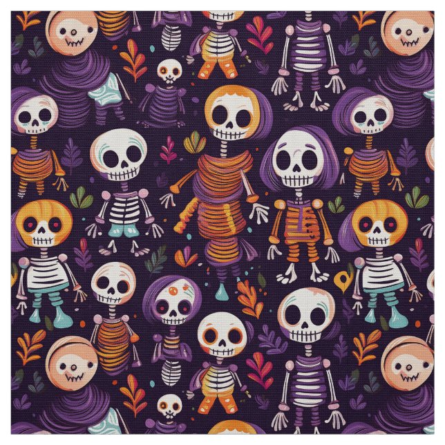 Cute och spooky-skelett som korsar mönster tyg (Provkarta)
