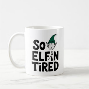 Cute och Tired Elf - Helgdag Edition Kaffemugg