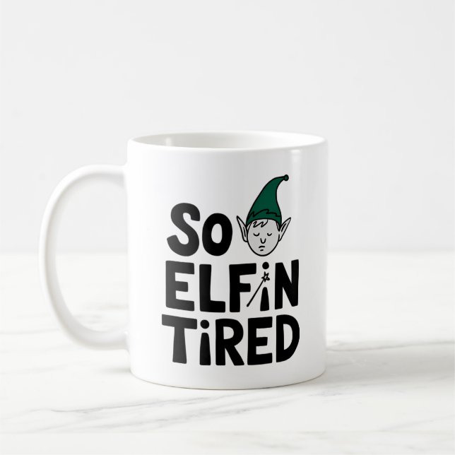 Cute och Tired Elf - Helgdag Edition Kaffemugg (Vänster)