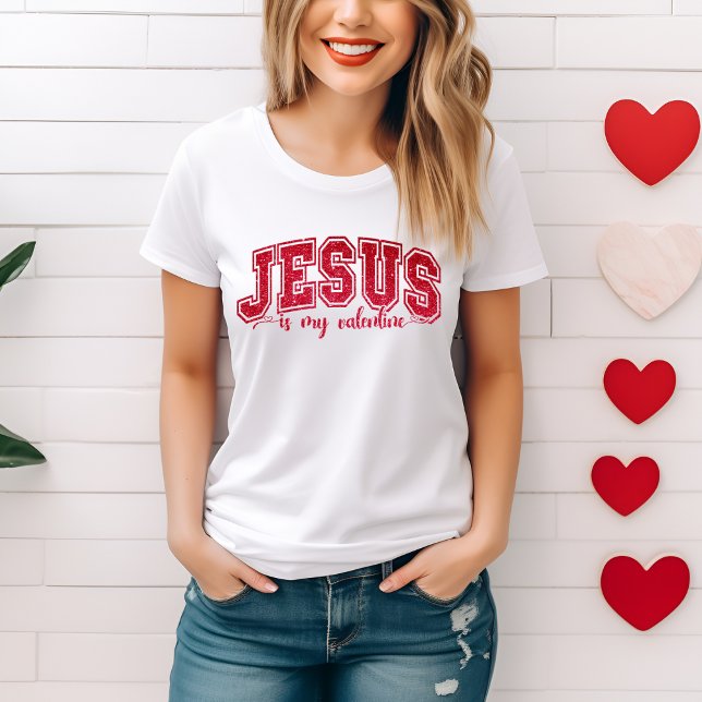 Cute och Trendig Jesus är min Valentine Faux Sequi T Shirt (Cute and Trendy Jesus Is My Valentine Faux Sequin T-Shirt)