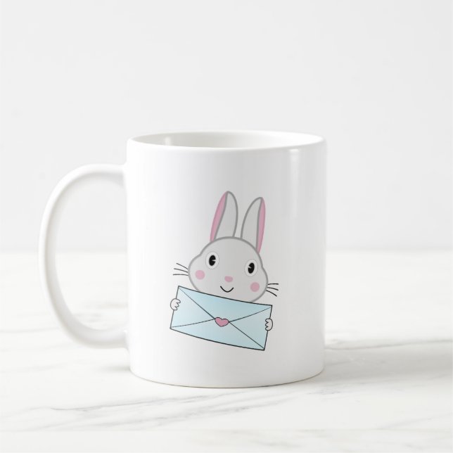 Cute och underbar Bunny som håller Kärlek Brev Kaffemugg (Vänster)