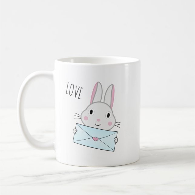 Cute och underbar Bunny som håller Kärlek Brev Kaffemugg (Vänster)