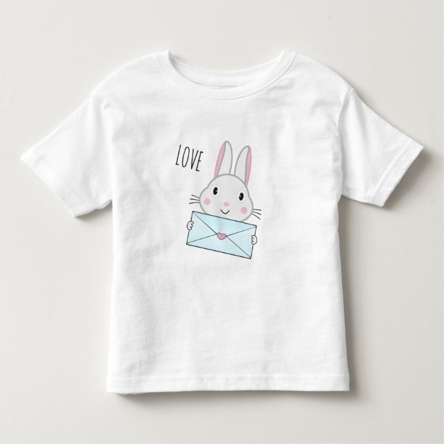 Cute och underbar Bunny som håller Kärlek Brev T Shirt (Framsida)