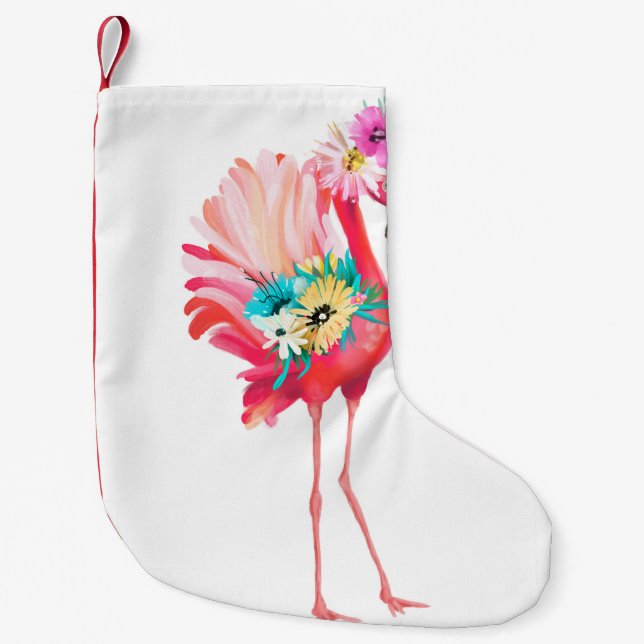 Cute och vacker rosa flamingo mexikanfåglar med liten julstrumpa (Framsidan)