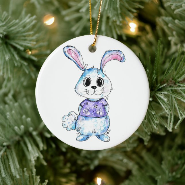 Cute och Whimsical Blue Bunny Julgransprydnad Keramik (Träd)