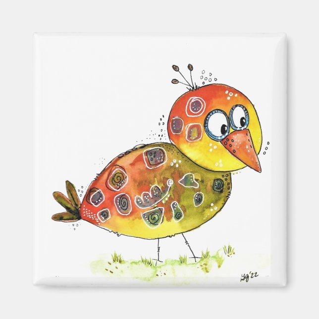 Cute och Whimsical Gult Bird Magnet (Framsidan)