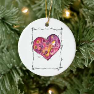 Cute och Whimsical Heart Doodle Julgransprydnad Keramik