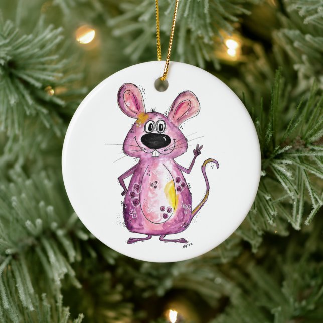 Cute och Whimsical Lila Mouse Julgransprydnad Keramik (Träd)
