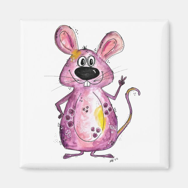 Cute och Whimsical Lila Mouse Magnet (Framsidan)