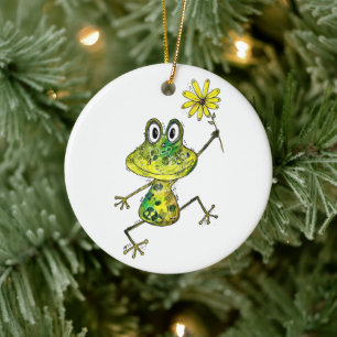 Cute och Whimsical Lycklig Frog Julgransprydnad Keramik