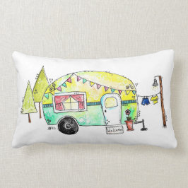 Cute och Whimsical Retro Lycklig Camper Lumbarkudde