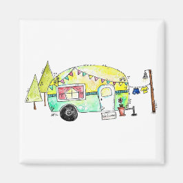 Cute och Whimsical Retro Lycklig Camper Magnet