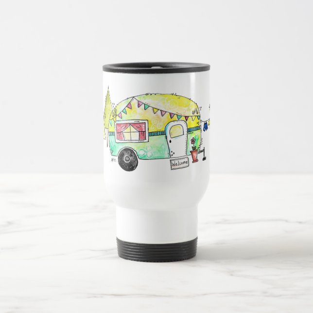 Cute och Whimsical Retro Lycklig Camper Resemugg (Center)