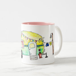 Cute och Whimsical Retro Lycklig Camper Två-Tonad Mugg