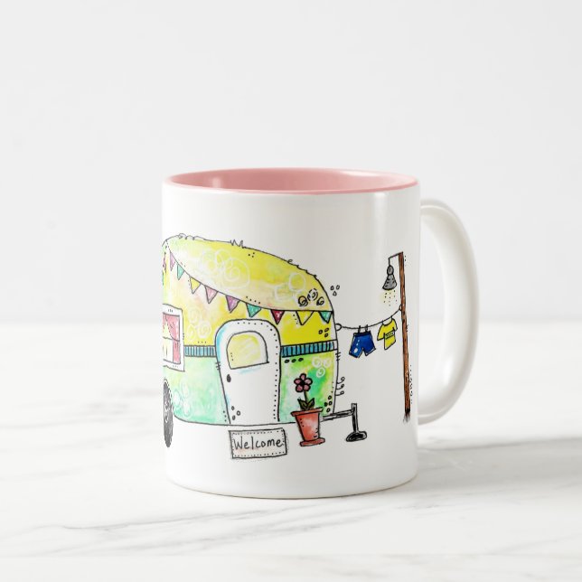 Cute och Whimsical Retro Lycklig Camper Två-Tonad Mugg (Framsida höger)