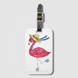 Cute och Whimsical Rosa Flamingo på Skates Bagagebricka