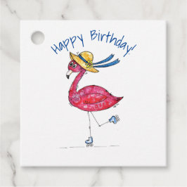 Cute och Whimsical Rosa Flamingo på Skates Gåvor Etiketter