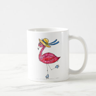 Cute och Whimsical Rosa Flamingo på Skates Kaffemugg