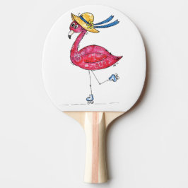 Cute och Whimsical Rosa Flamingo på Skates Pingisracket