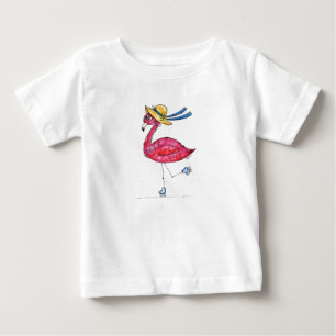 Cute och Whimsical Rosa Flamingo på Skates T Shirt