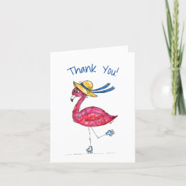 Cute och Whimsical Rosa Flamingo på Skates Tack Kort