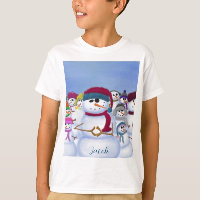 Cute och Whimsical Snögubbars T-Shirt (Framsida)