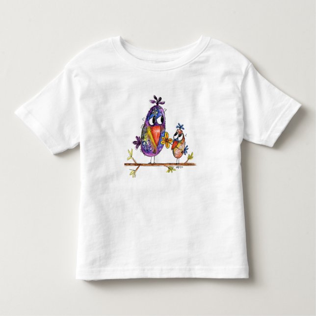 Cute och Whimsics Birds T Shirt (Framsida)