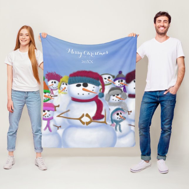 Cute och Whimsics-Snögubbar Fleecefilt (På plats)