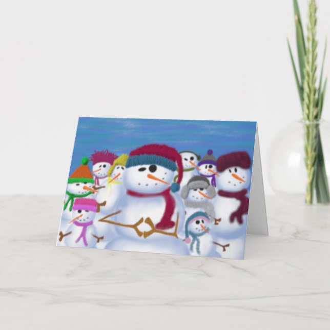 Cute och Whimsics-Snögubbar Helgkort (Framsida)