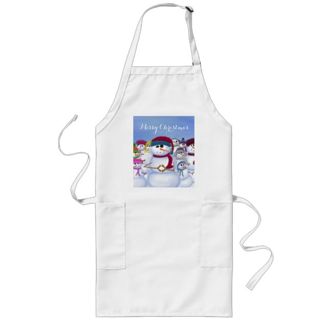 Cute och Whimsics-Snögubbar Långt Förkläde (Framsidan)