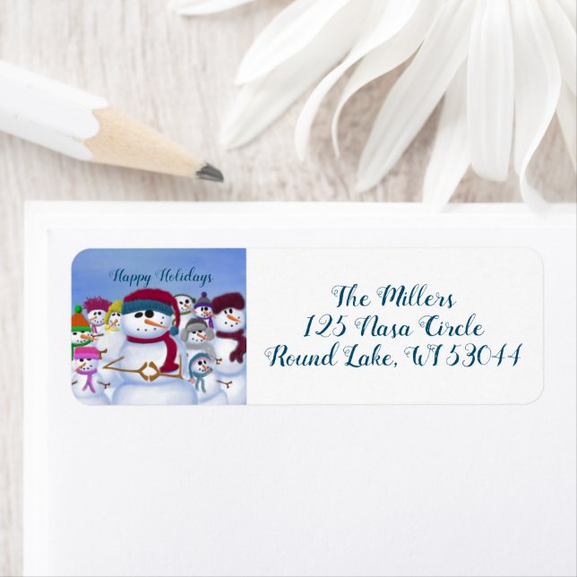 Cute och Whimsics-Snögubbar Returadress Etikett (Insitu)
