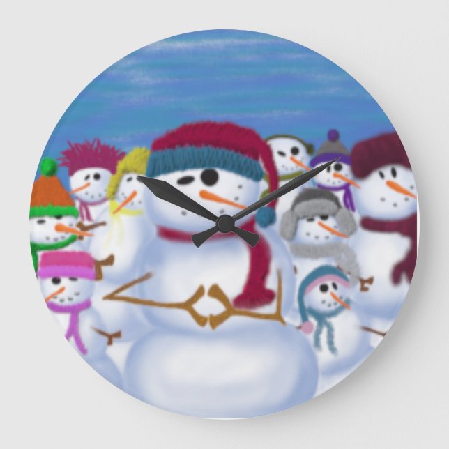 Cute och Whimsics-Snögubbar Stor Klocka (Framsida)