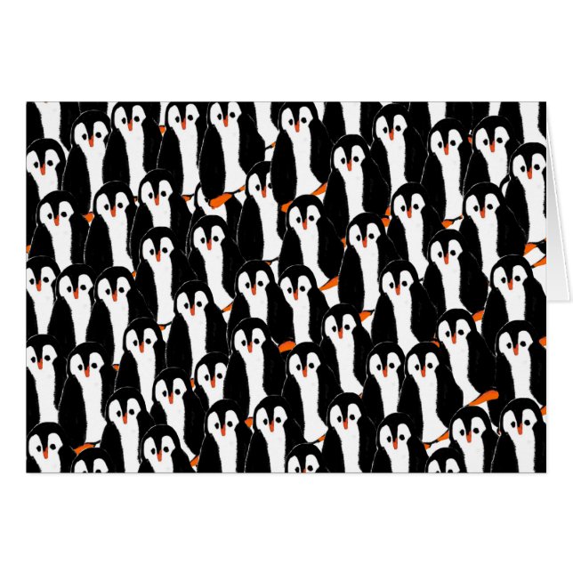 Cute och Whimsiques Piles of Penguins Hälsningskort (Framsidan Horizontal)