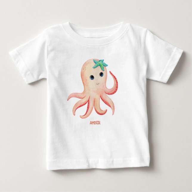 Cute Octopus Anpassad Tshirt med övre Baby-Namn T Shirt (Framsida)