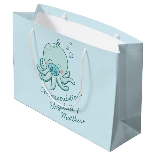 Cute Octopus Baby Shower Kawaii Blue Boy (Baksidan Vinklad)