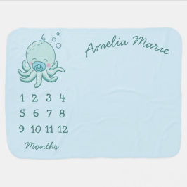 Cute Octopus Baby Shower Kawaii Blue Boy Bebisfilt