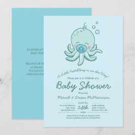 Cute Octopus Baby Shower Kawaii Blue Boy Inbjudningar
