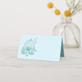 Cute Octopus Baby Shower Kawaii Blue Boy Placeringskort