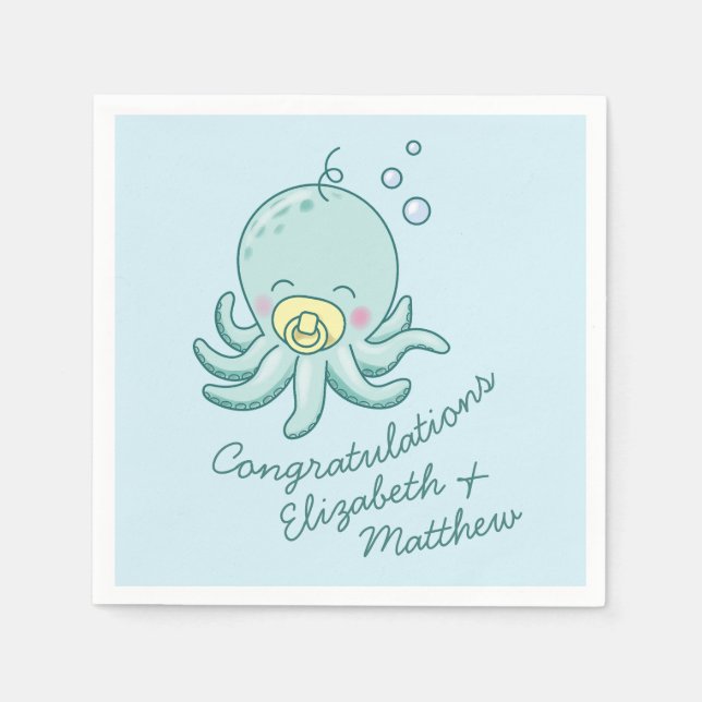 Cute Octopus Baby Shower Kawaii Pappersservett (Framsidan)