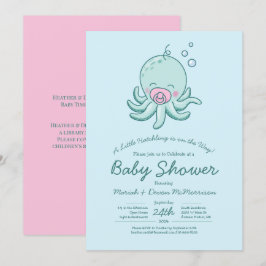 Cute Octopus Baby Shower Kawaii Rosa Girl Girl Inbjudningar