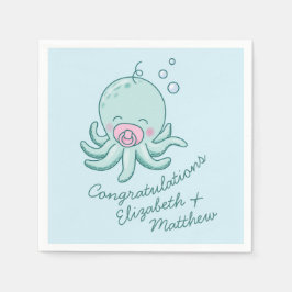 Cute Octopus Baby Shower Kawaii Rosa Girl Girl Pappersservett