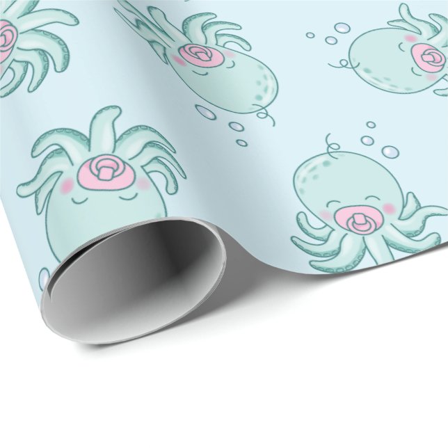 Cute Octopus Baby Shower Kawaii Rosa Girl Girl Presentpapper (Rullad Hörn)