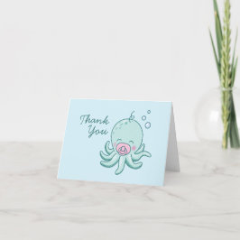 Cute Octopus Baby Shower Kawaii Rosa Girl Girl Tack Kort