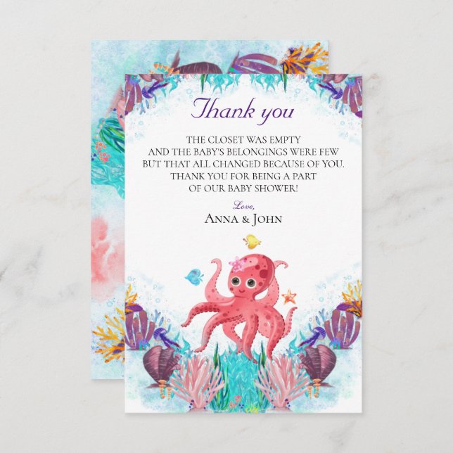 Cute Octopus Colorful Baby Fawn Tack Kort (Fram/baksida)