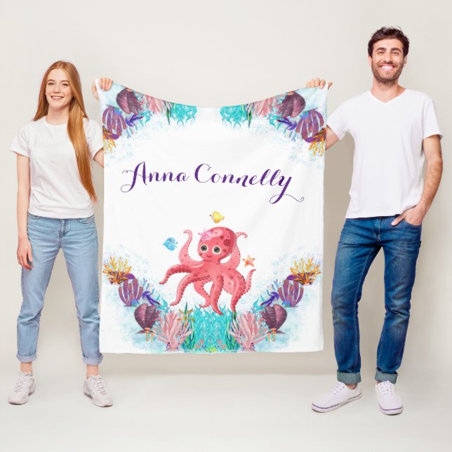 Cute Octopus färglös Nursery Baby Fleecefilt (På plats)