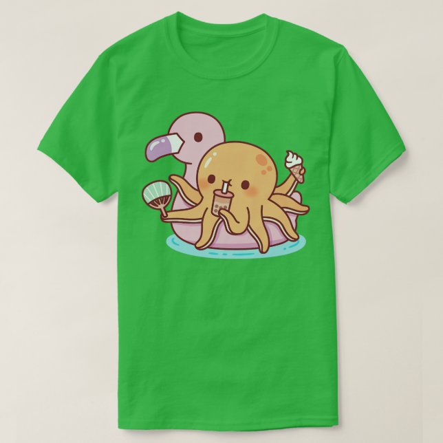 Cute Octopus g på Rosa Flamingo Flyter T Shirt (Design framsida)