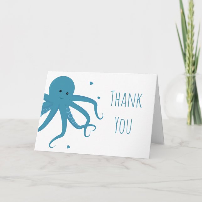 Cute Octopus Heart Blue Tack Kort (Framsida)