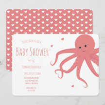 Cute Octopus Heart Rosa Vågrät Baby Shower