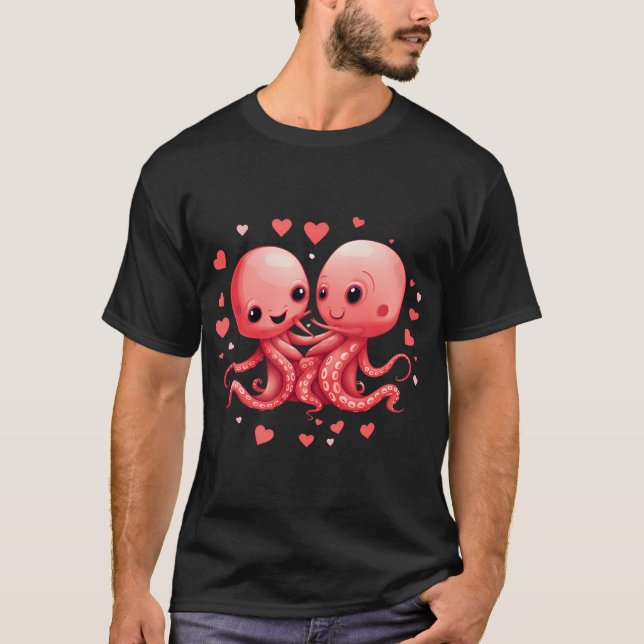 Cute Octopus Hearts Valentine Day V-Day Funny Va T Shirt (Framsida)